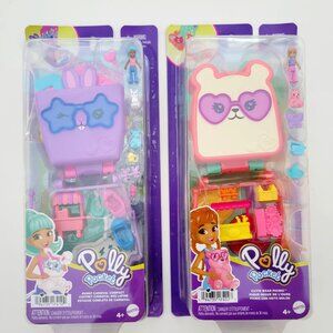 Polly Pocket Cutie Bear Picnic sandwich and Bunny Carnival Compact, new